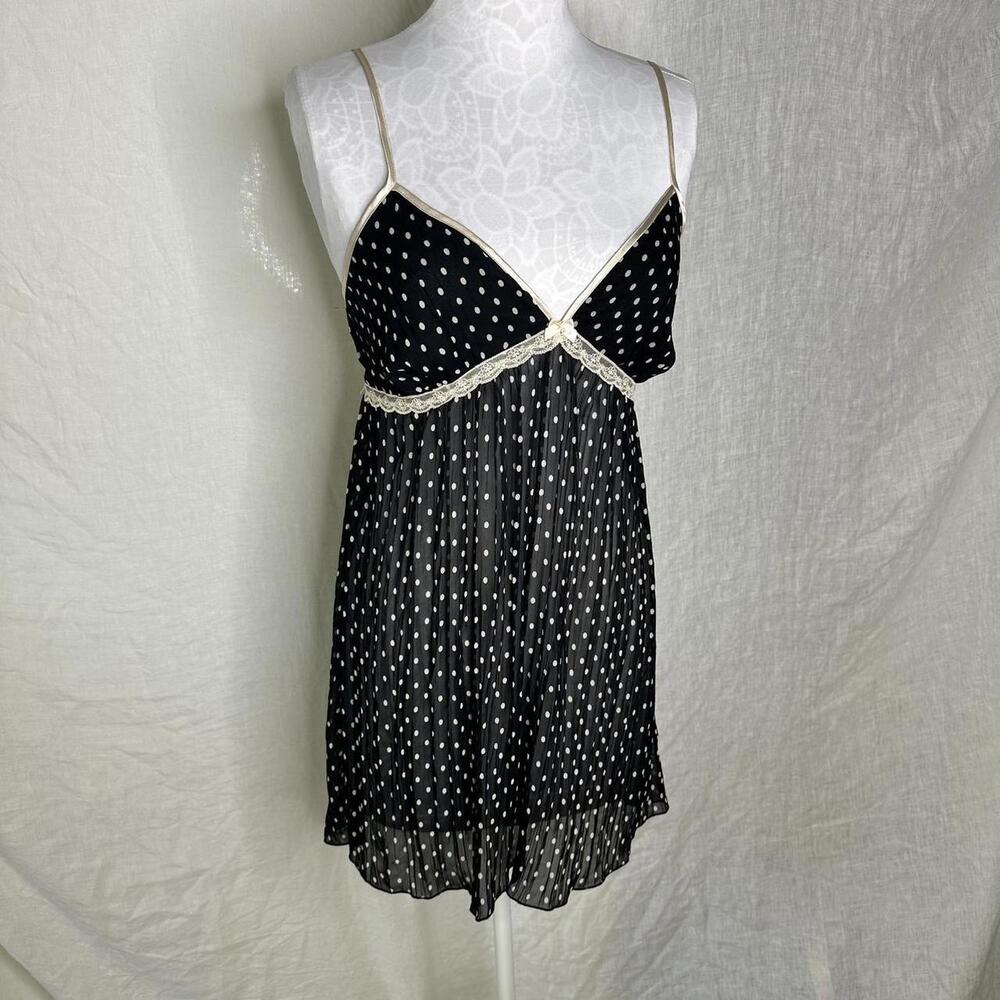 Cream & Black Sheer Polka Dot Lace Slip Dress – Size L